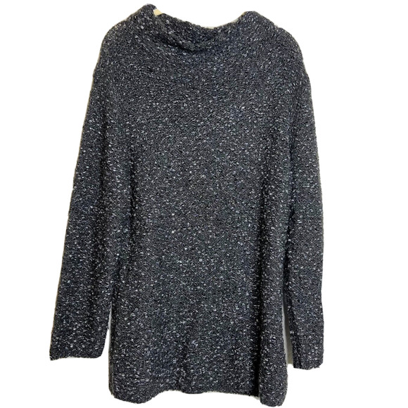 Antonio Melani Womens Sweater Large Black Silver Knobby Texture Chunky Mock Neck - Picture 1 of 6